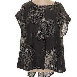 Cupcake 100% cotton Short sleeve Black Print Blouse (oversized) Large